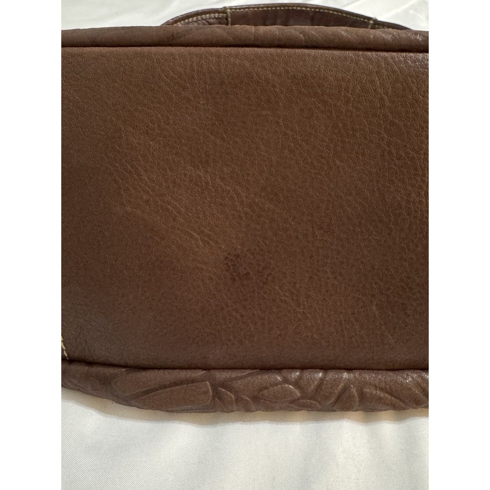 Fossil Brown Leather Embossed Palm Leaf Shoulder Handbag Purse Rustic Boho Chic - Picture 8 of 12
